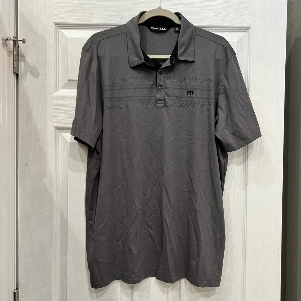 TravisMathew Polo Shirt Cotton Polyester Grey Striped Athletic Modern XL